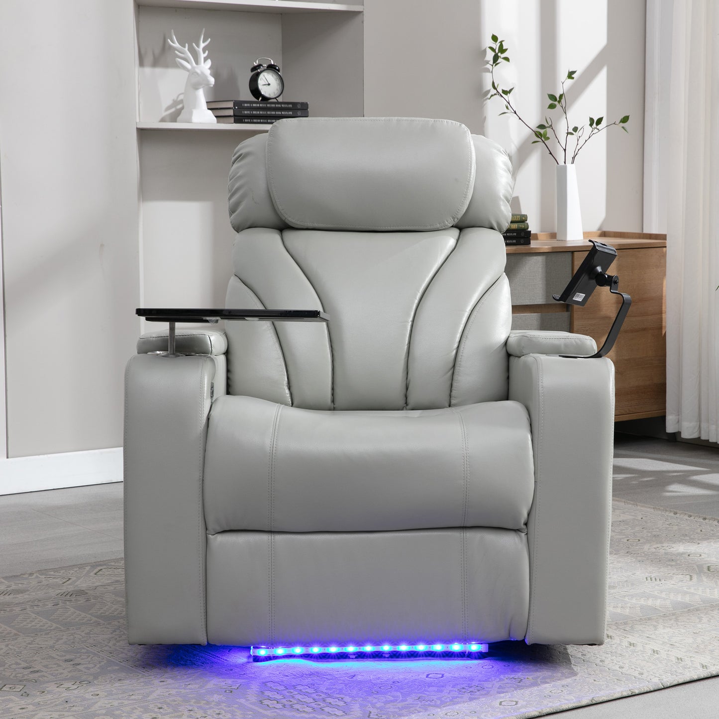 Power Motion Recliner Electric Power Recliner with USB Charging Port, Hidden Arm Storage, Convenient Cup Holder and Bluetooth Speaker, Light Grey(Old Sku:SG000800AAE)