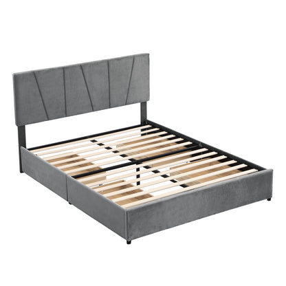 Queen Size Upholstery Platform Bed with Four Drawers on Two Sides, Adjustable Headboard, Grey(Old SKU: WF291774EAA)