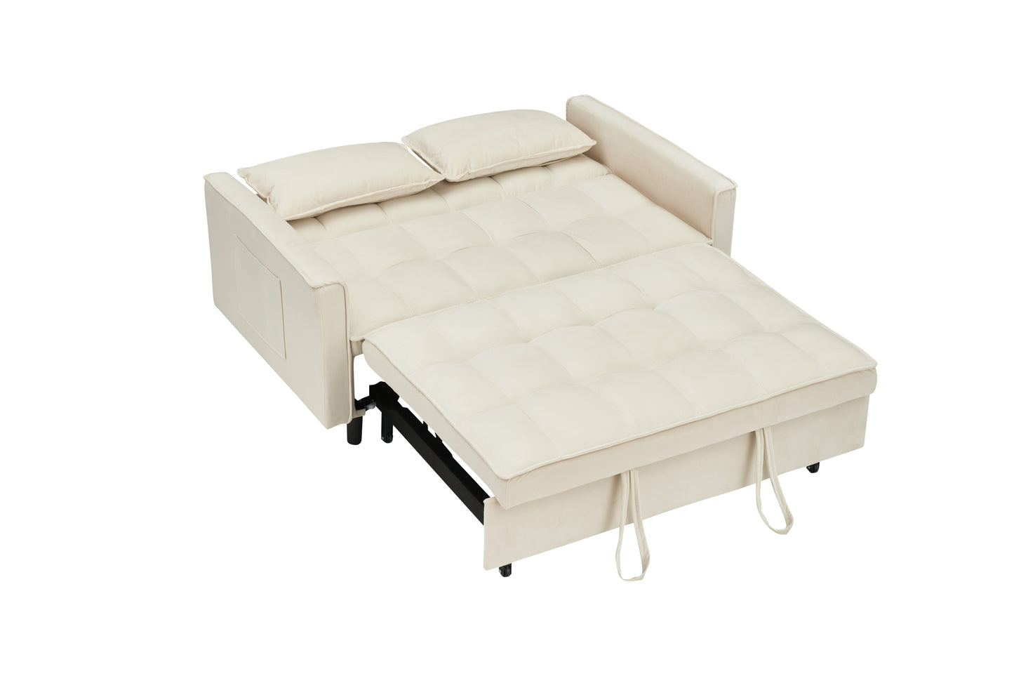 Modern velvet sofa, sofa pull-out bed, small love seat casual sofa with back, with pillow, pockets, living room furniture, 3 in 1 convertible sleep sofa bed.