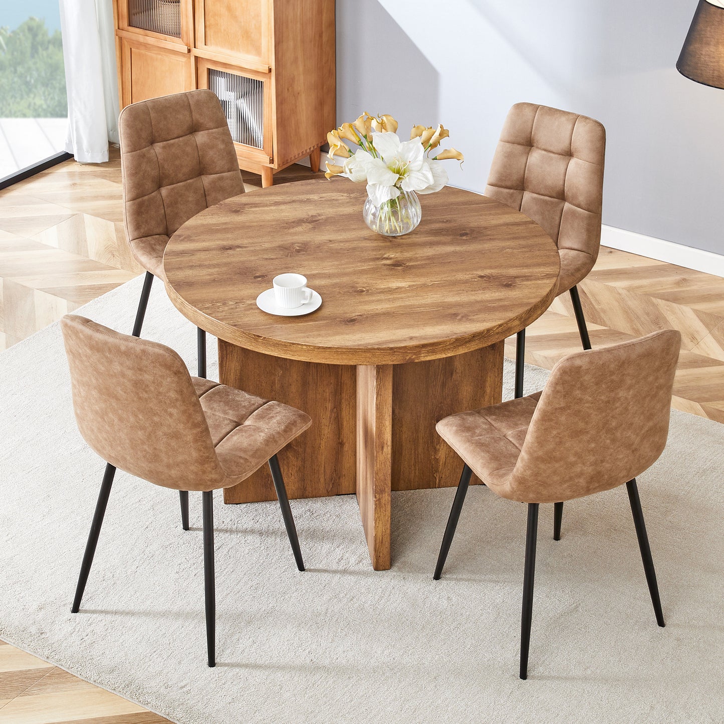 Round Dining Table for 4-6, 42 Inch Modern Kitchen Table Small Dinner Table MDF Kitchen Dinning Table for Cafe Restaurant Wine Bar Home Office Conference