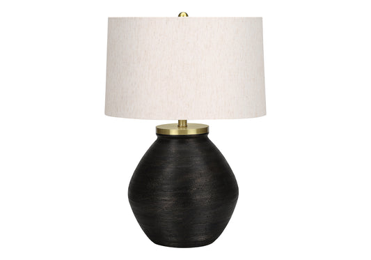 Lighting, 25"h, Table Lamp, Black Concrete, Ivory / Cream Shade, Contemporary