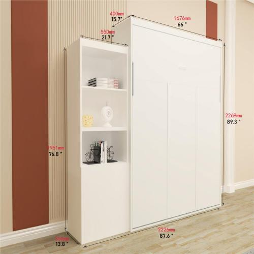 Queen  Size Morden Deisgn Big Size Vertical Murphy Bed with table and shelf  for Bedroom or Guestroom White Wall Bed Space Saving Hidden Bed with New Style Gas Struts