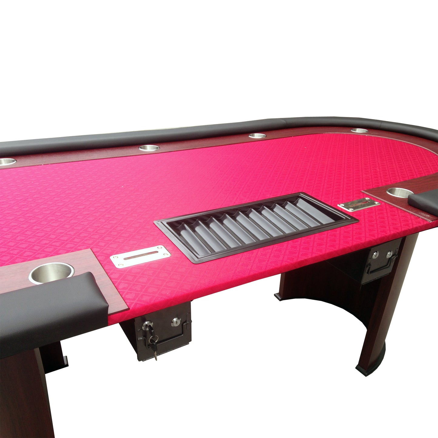 INO Design 96" 9 Players Luna Red Felt Casino Game Texas Hold'em Poker Table with Drop Box Half-Moon Wooden Legs