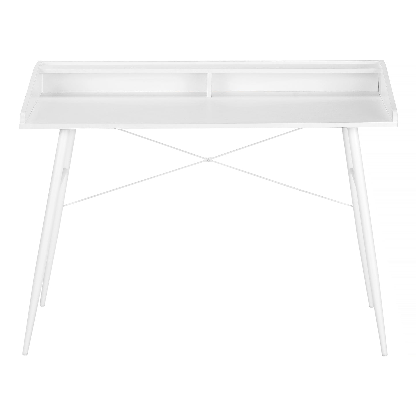 Computer Desk, Home Office, Laptop, Storage Shelves, 48"l, Work, White Laminate, White Metal, Contemporary, Modern