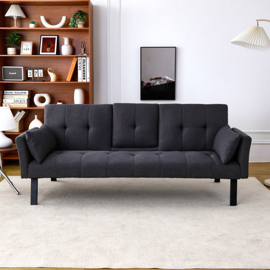 70-inch multi-functional cotton and linen sofa bed: foldable + cup holder + side storage, instantly switch between living room and bedroom