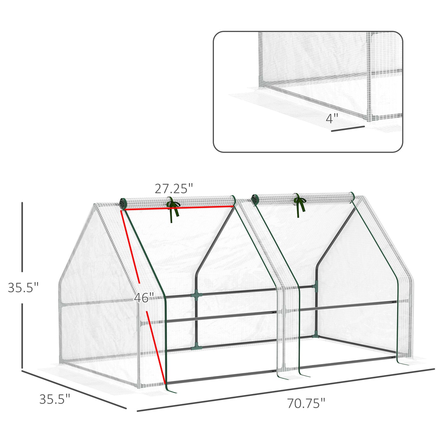 Outsunny 6' x 3' x 3' Portable Mini Greenhouse Outdoor Garden with Large Zipper Doors and Water/UV PE Cover, White