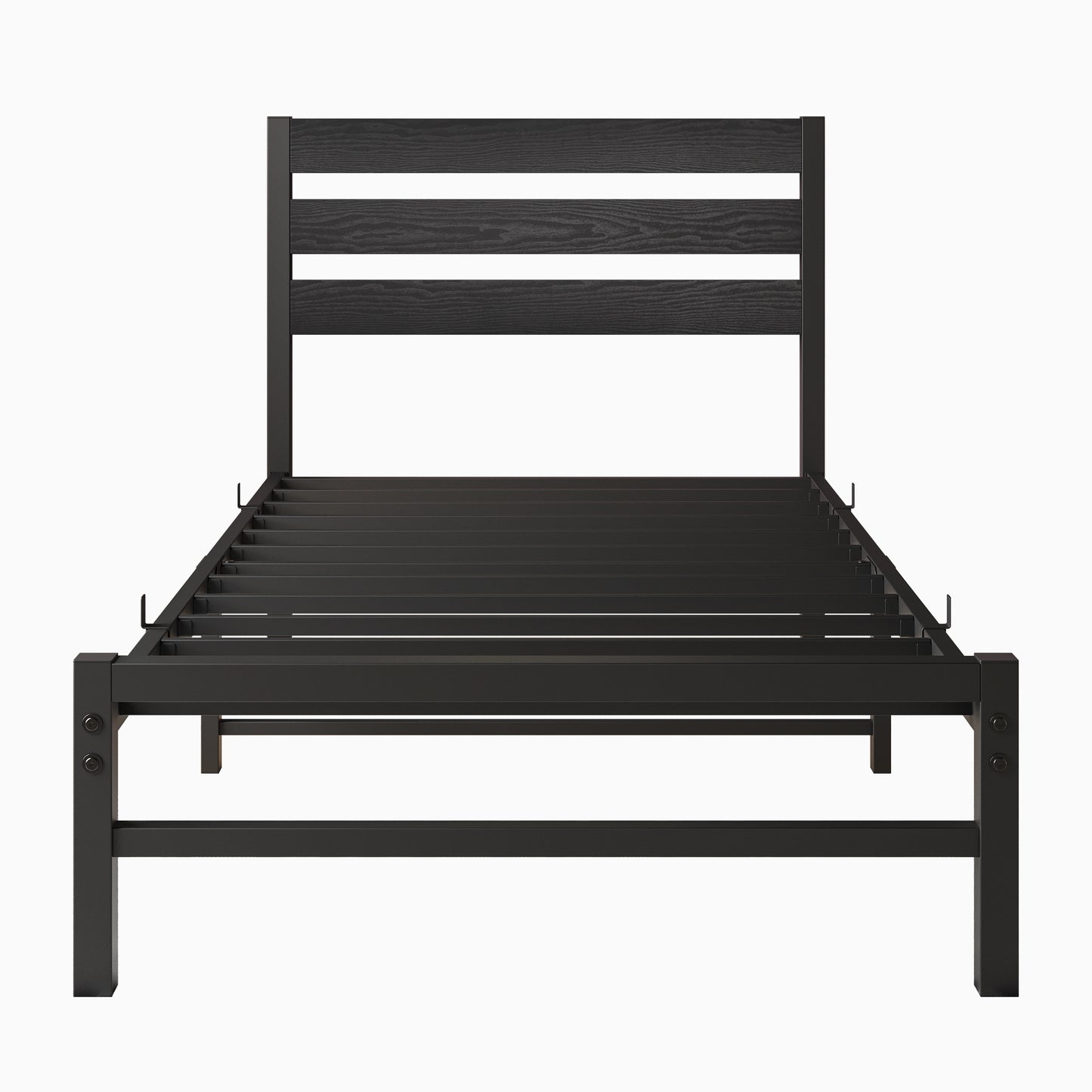 Twin Size Platform Bed Frame with Rustic Vintage Wood Headboard, No Box Spring Needed Black