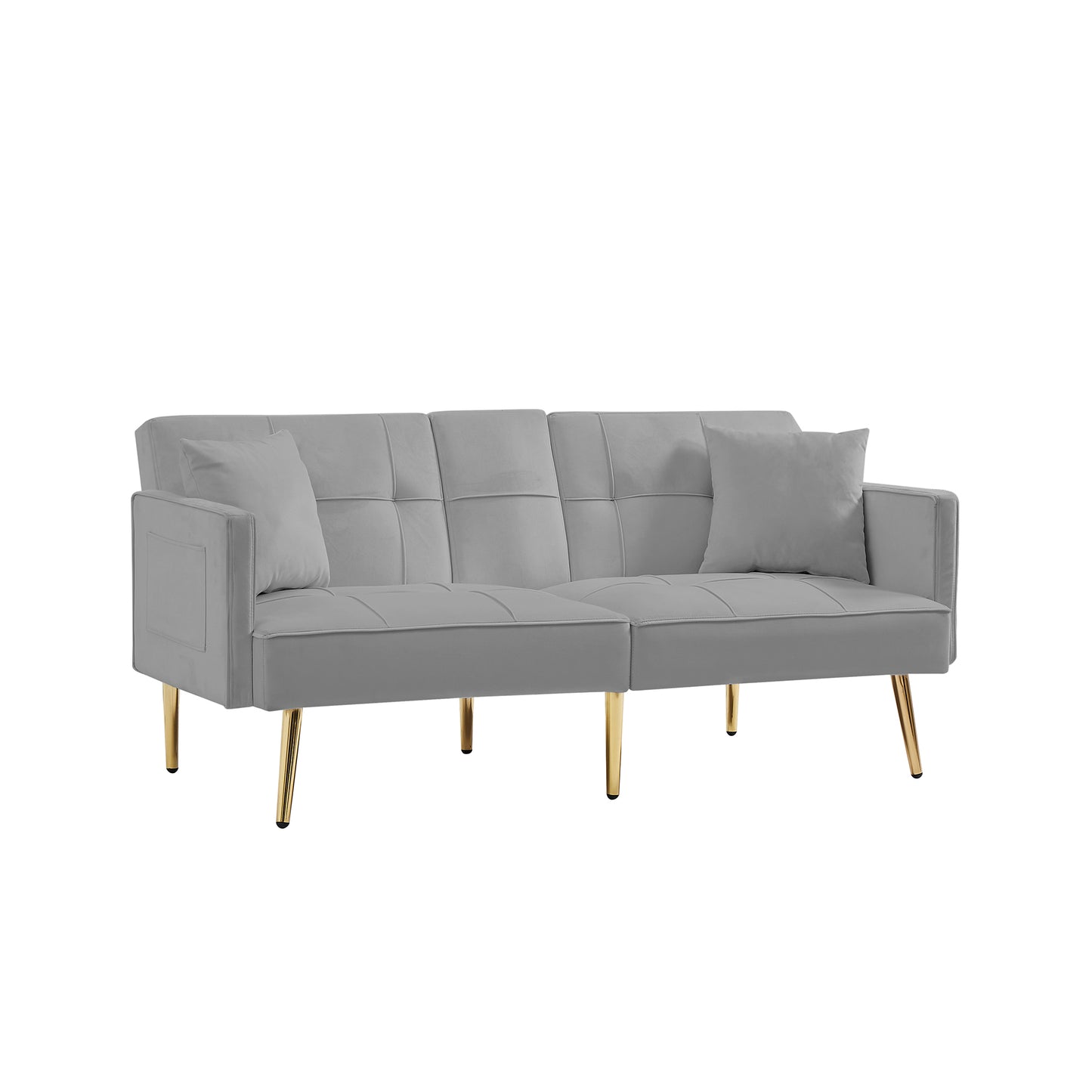 Grey Velvet Futon Sofa Bed with Gold Metal Legs