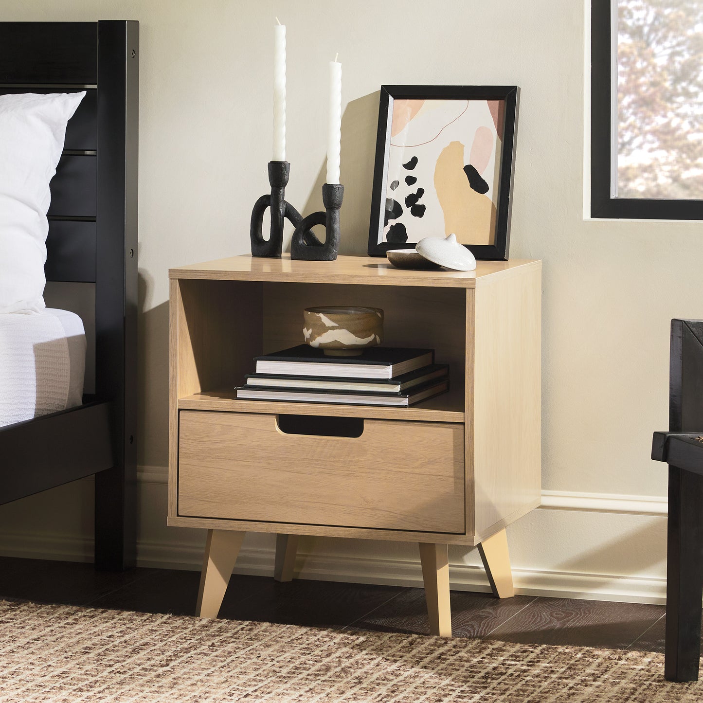 Modern 1-Drawer Nightstand with Open Cubby - Riviera