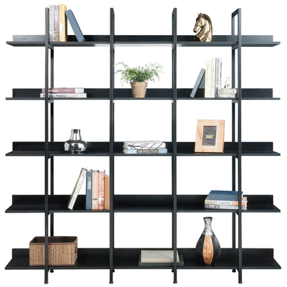 5 Tier Bookcase Home Office Open Bookshelf, Vintage Industrial Style Shelf with Metal Frame, MDF Board