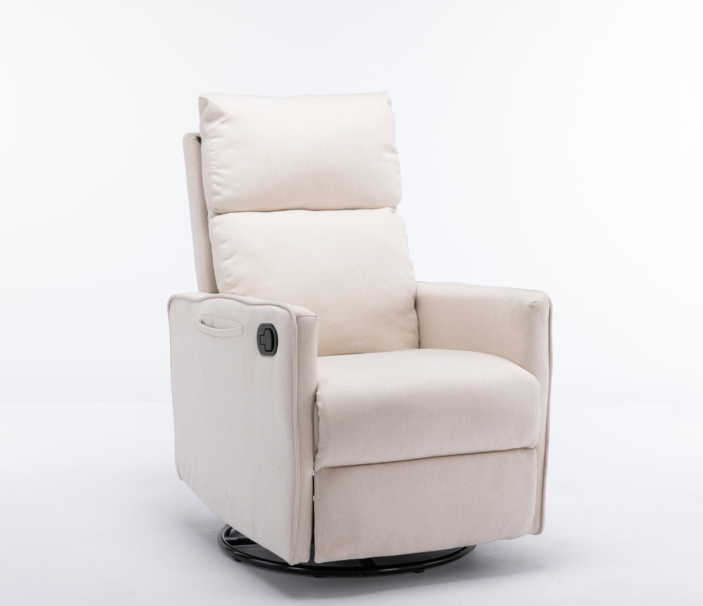 038-Cotton Linen Fabric Swivel Rocking Chair Glider Rocker Recliner Nursery Chair With Adjustable Back And Footrest For Living Room Indoor,Beige