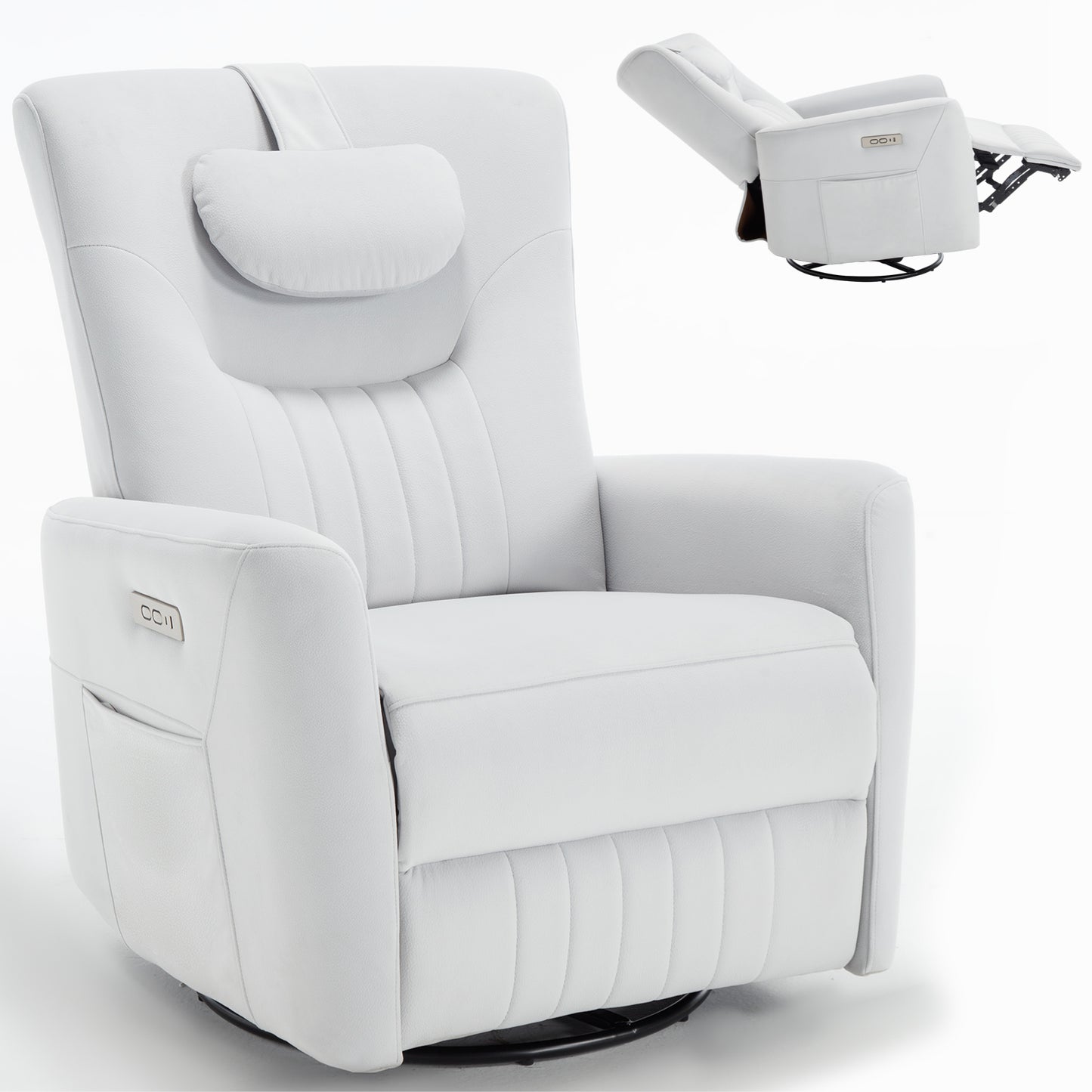 Beige Swivel and Rocker Power Recliner Chair with Lumbar and Neck Support Pillow, Heavy Duty Motion Mechanism with USB and Type-C Ports