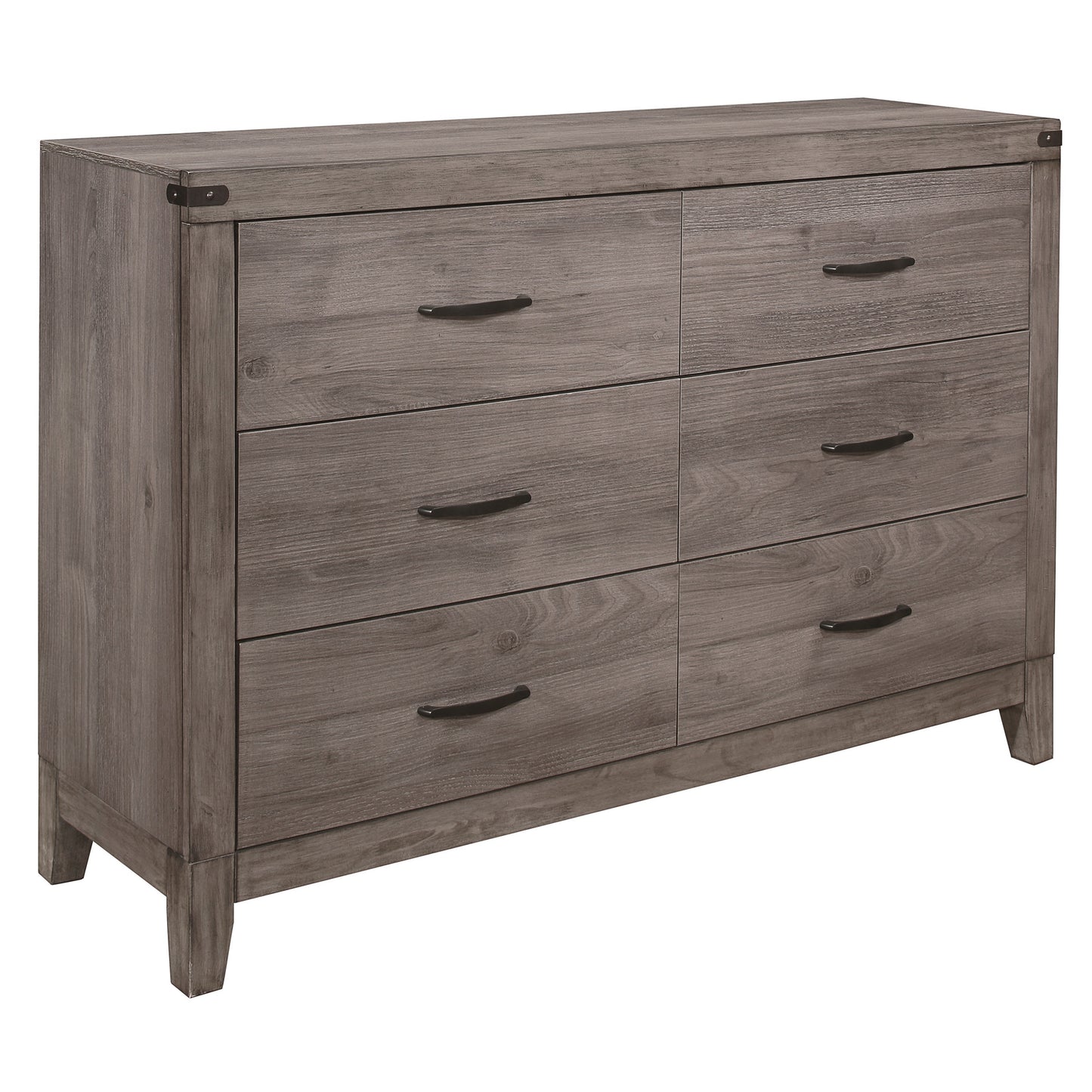 Industrial Design Brownish Gray Finish Dresser of 6 Drawers Premium Melamine Modern Bedroom Furniture 1pc