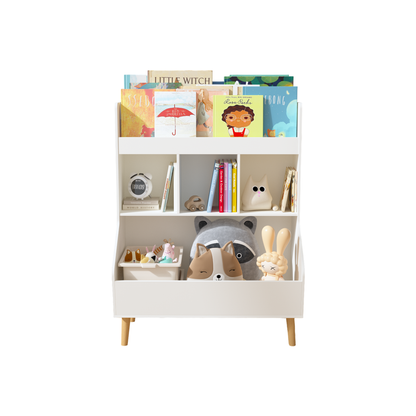 Toy Storage Organizer, Kids Bookshelf and Toy Storage with Legs, Multifunctional Storage Organizer, Children Bookcase for Kids Room, Living Room, Nursery,White