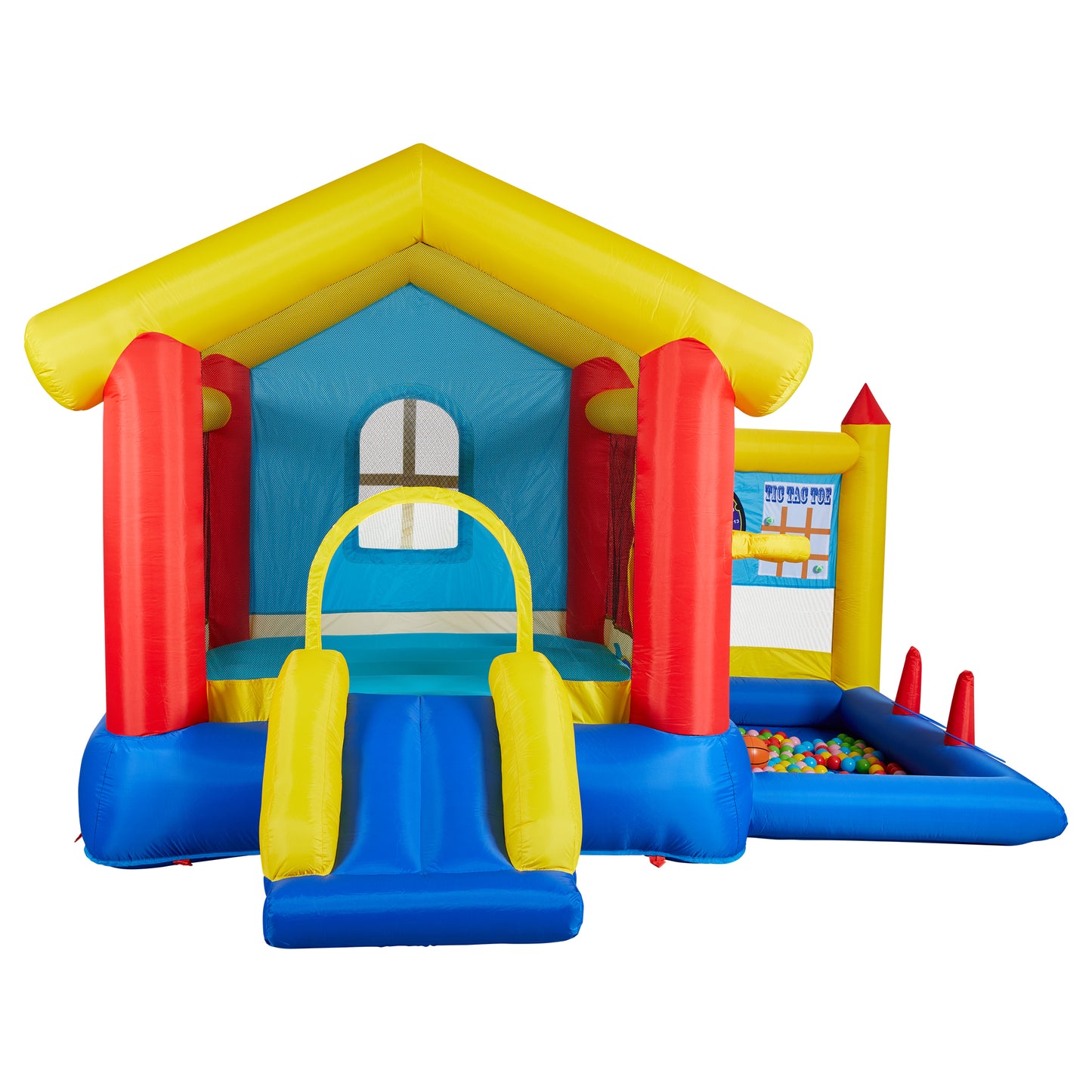 8 in 1 Inflatable Bounce House with Blower Basketball Hoop Ocean Balls Ring-toss Game Target  and Sticky Ball Game for Kids