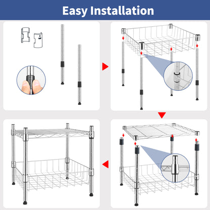 Heavy Duty Shelving Unit, Wire Metal Stackable Storage, 1-Tier Shelf, with Basket, Chrome, 15" W x 13.8" D x 15" H