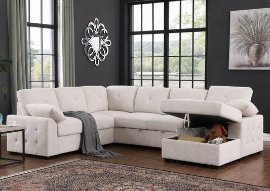 Nyhan Upholstered Corner Sectional with Pull out Loveseat and storaged Chaise