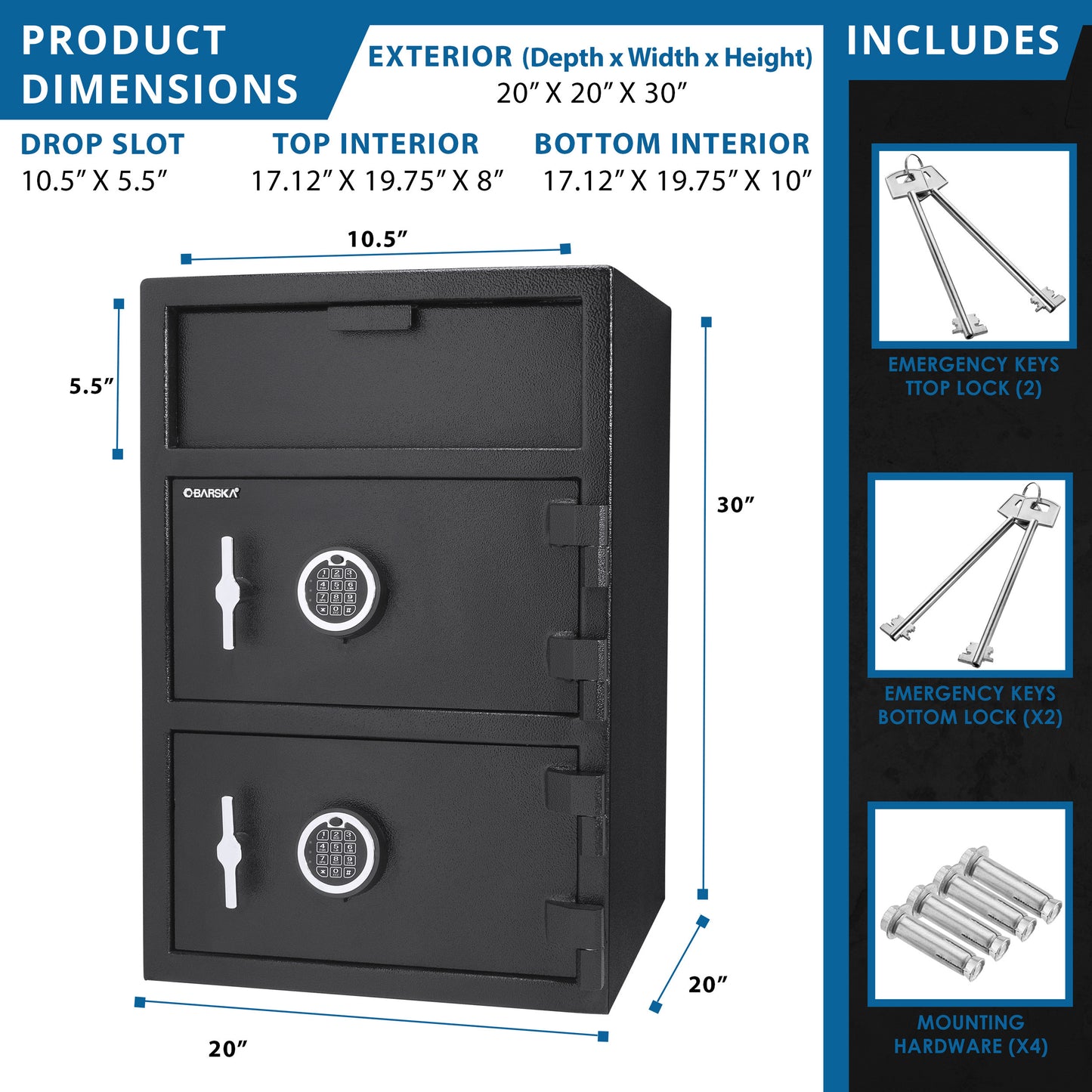 Digital Keypad Two Lock Depository Safe 1 6 2 Cubic Ft