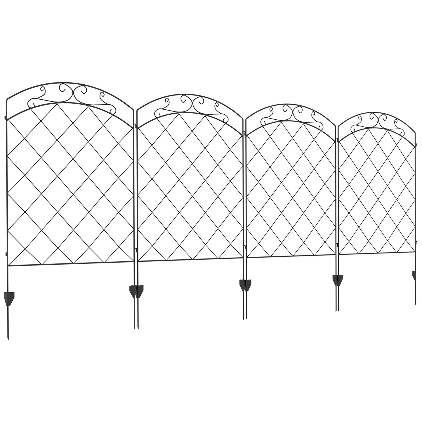 Outsunny Garden Fence, 4 Pack Steel Fence Panels, 11.4' L x 43' H, Rust-Resistant Animal Barrier Decorative Border Flower Edging for Yard, Landscape, Patio, Outdoor Decor, Arched Vines