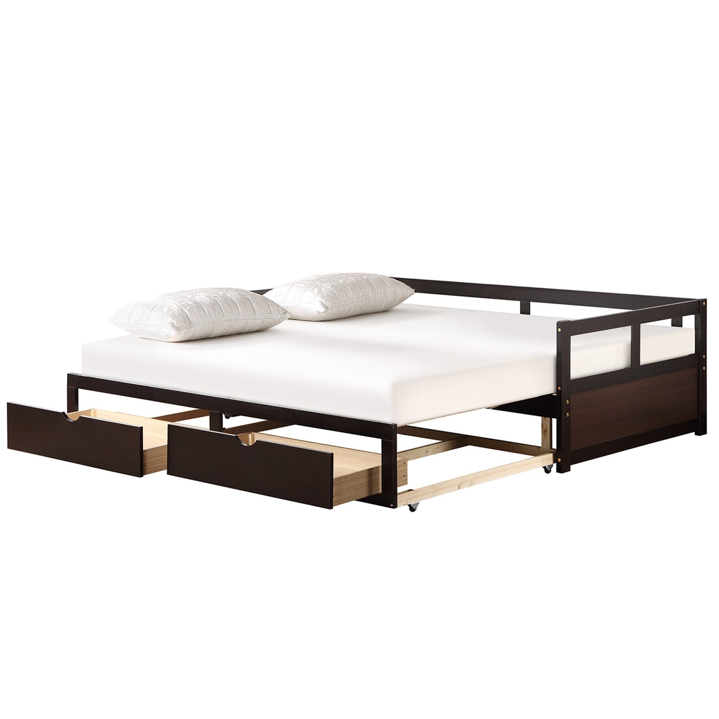 Wooden Daybed with Trundle Bed and Two Storage Drawers , Extendable Bed Daybed,Sofa Bed for Bedroom Living Room,Espresso