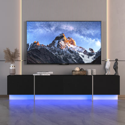 TV Console with Storage Cabinets, Remote Control, APP Control LED TV Stand, Full RGB Color Selection, 31 Modes Changing Lights Modern Entertainment Center (Black, for 75 inches TV)