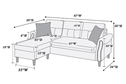 Tan Color Polyfiber Reversible Sectional Sofa Set Chaise Pillows Plush Cushion Couch Nailheads