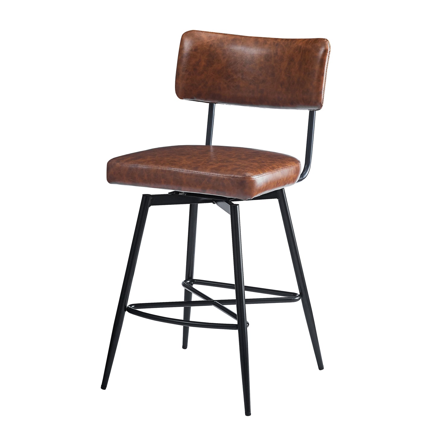 26''Retro Swivel Counter Stools Set of 2,Brown Counter Stools with iron Frame,PU Sponge cushion,Footrest,suitable for Kitchen/Bedroom/Dining Room.