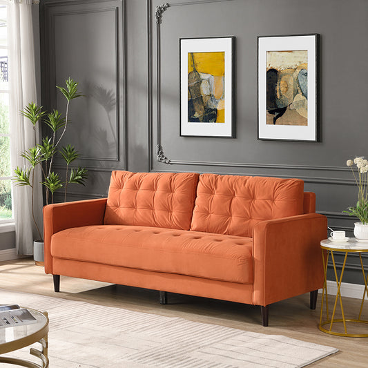 74" High Resilience three seater Sofa, Wooden Frame 3 Seat Sofa, Comfy , Modern Upholstered Sofa, Living Room Bedroom Apartment , Orange