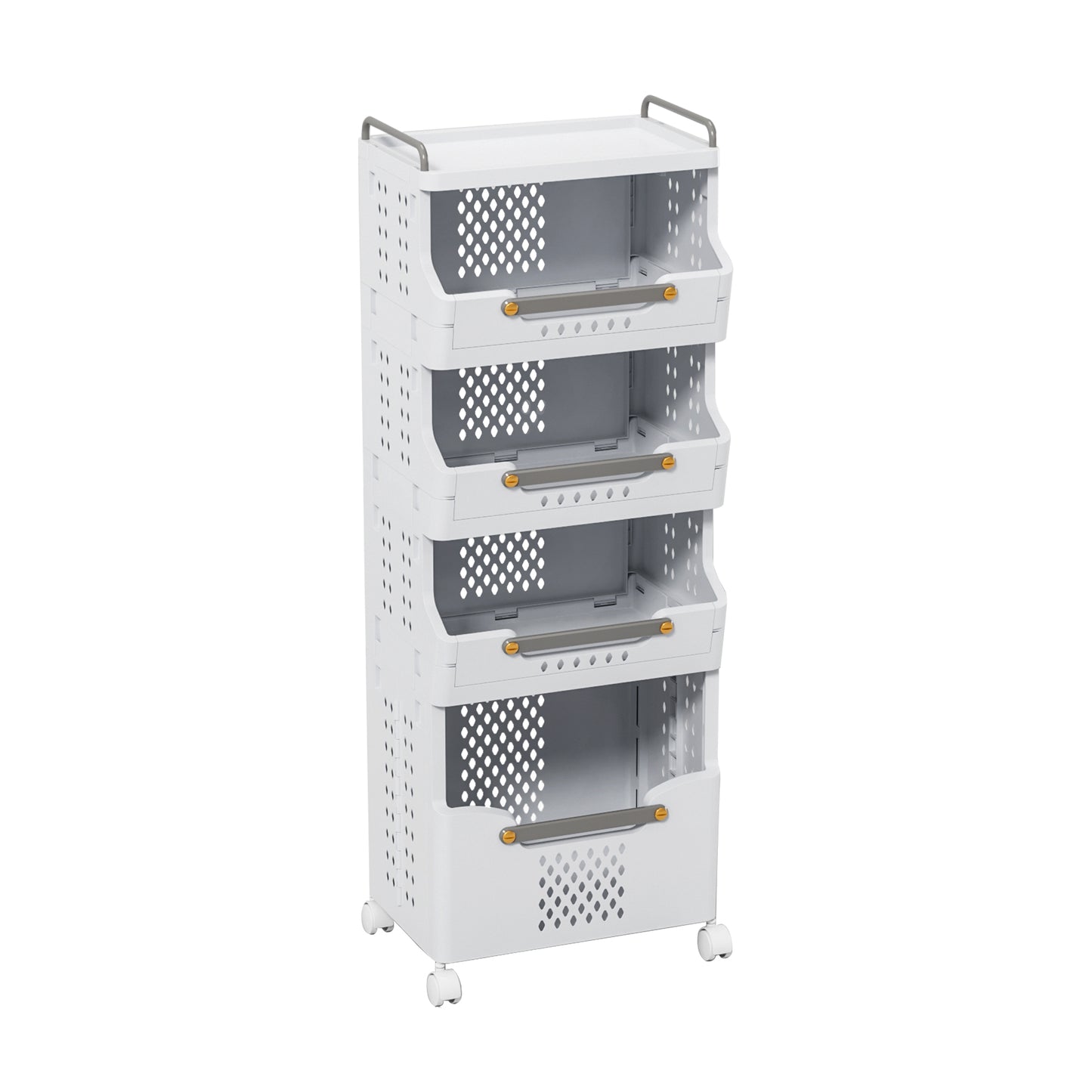 4-Tier Rolling Storage Cart with Wheels, Large Capacity Kitchen Cart, Mobile Utility Cart with  with Push Handle and  Baskets, Bathroom, Laundry Room