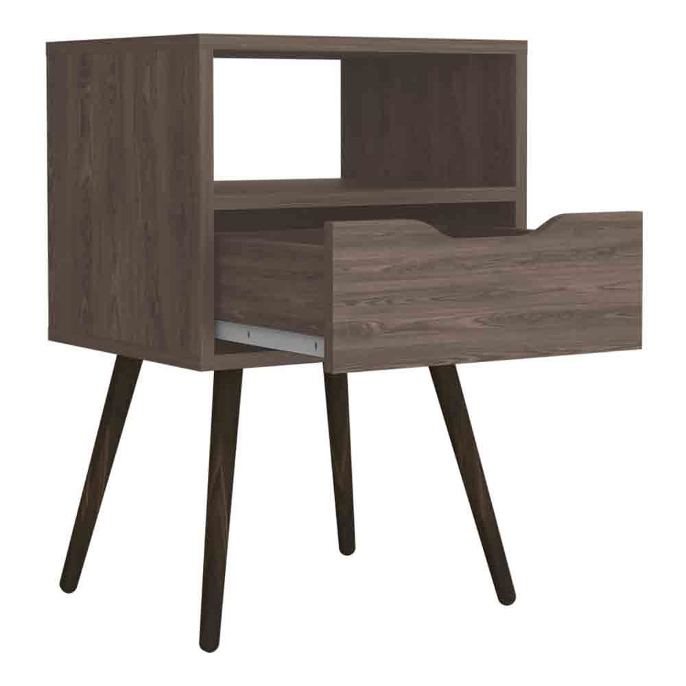 Nightstand  Fugaz, Open Shelf, Single Drawer, Dark Walnut Finish