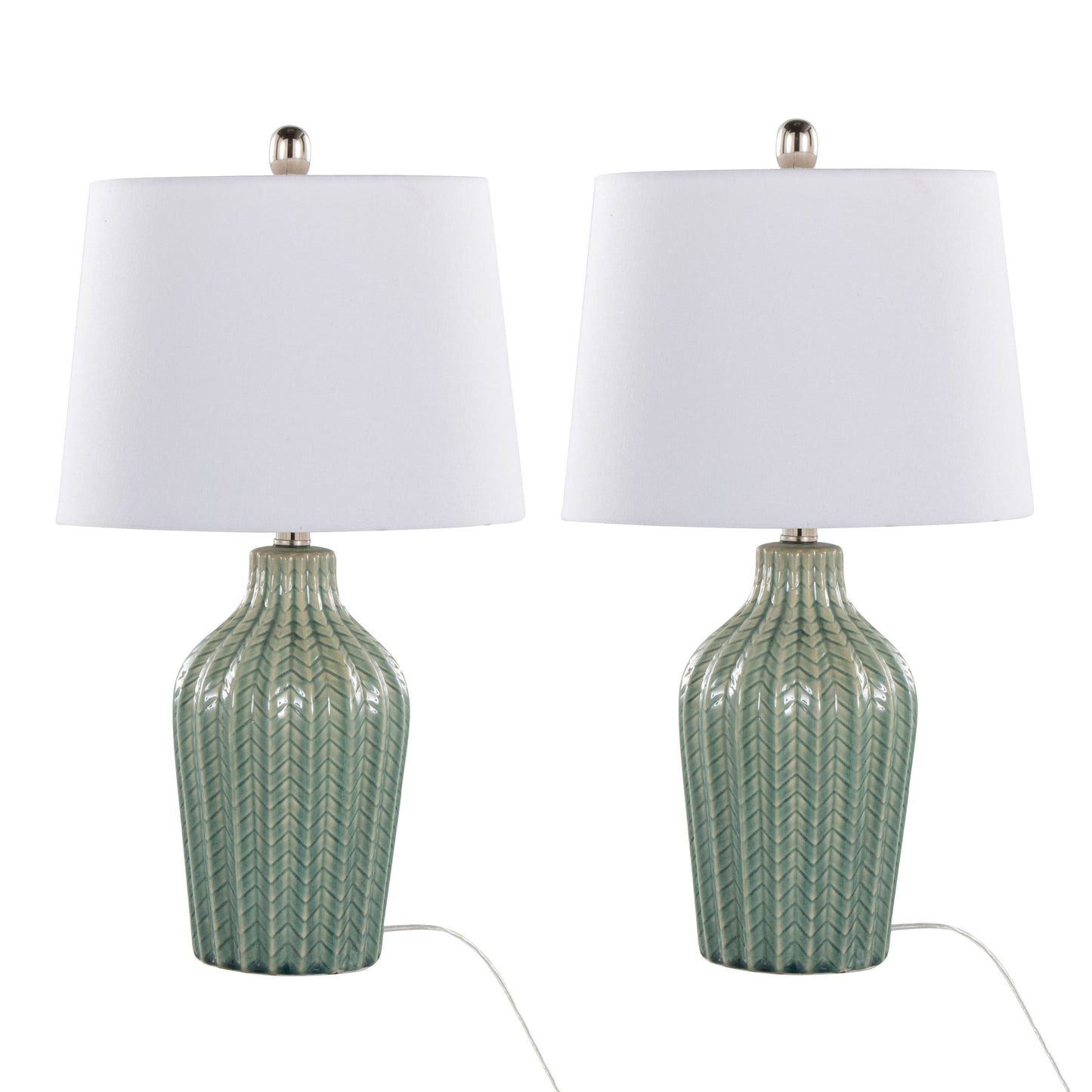 Rockwell 23' Contemporary Ceramic Table Lamp in Sage Crackle Ceramic, Polished Nickel and White Linen Shade from Grandview Gallery by LumiSource - Set of 2