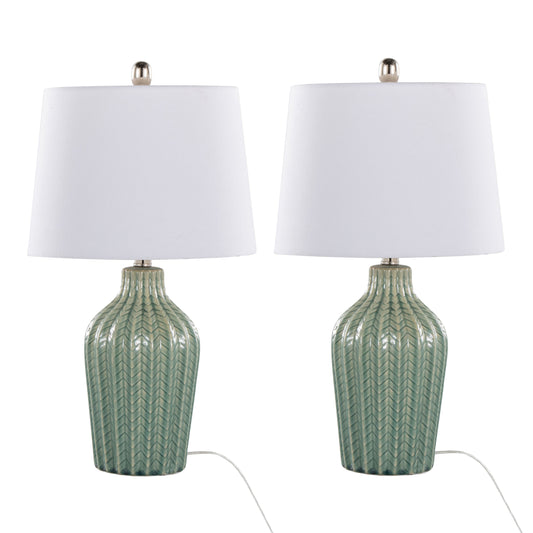 Rockwell 23' Contemporary Ceramic Table Lamp in Sage Crackle Ceramic, Polished Nickel and White Linen Shade from Grandview Gallery by LumiSource - Set of 2