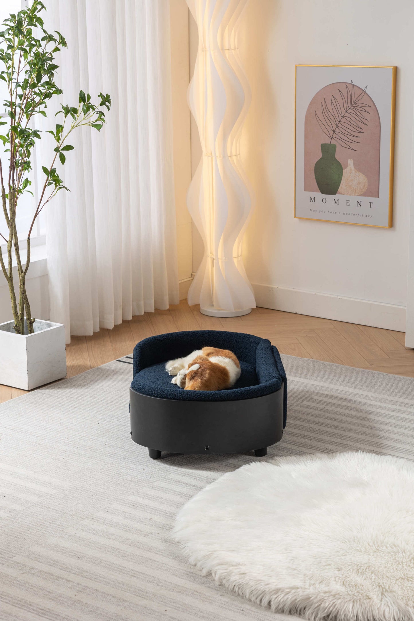 Scandinavian style Elevated Dog Bed Pet Sofa With Solid Wood legs and Black Bent Wood Back,  Cashmere Cushion,Mid Size