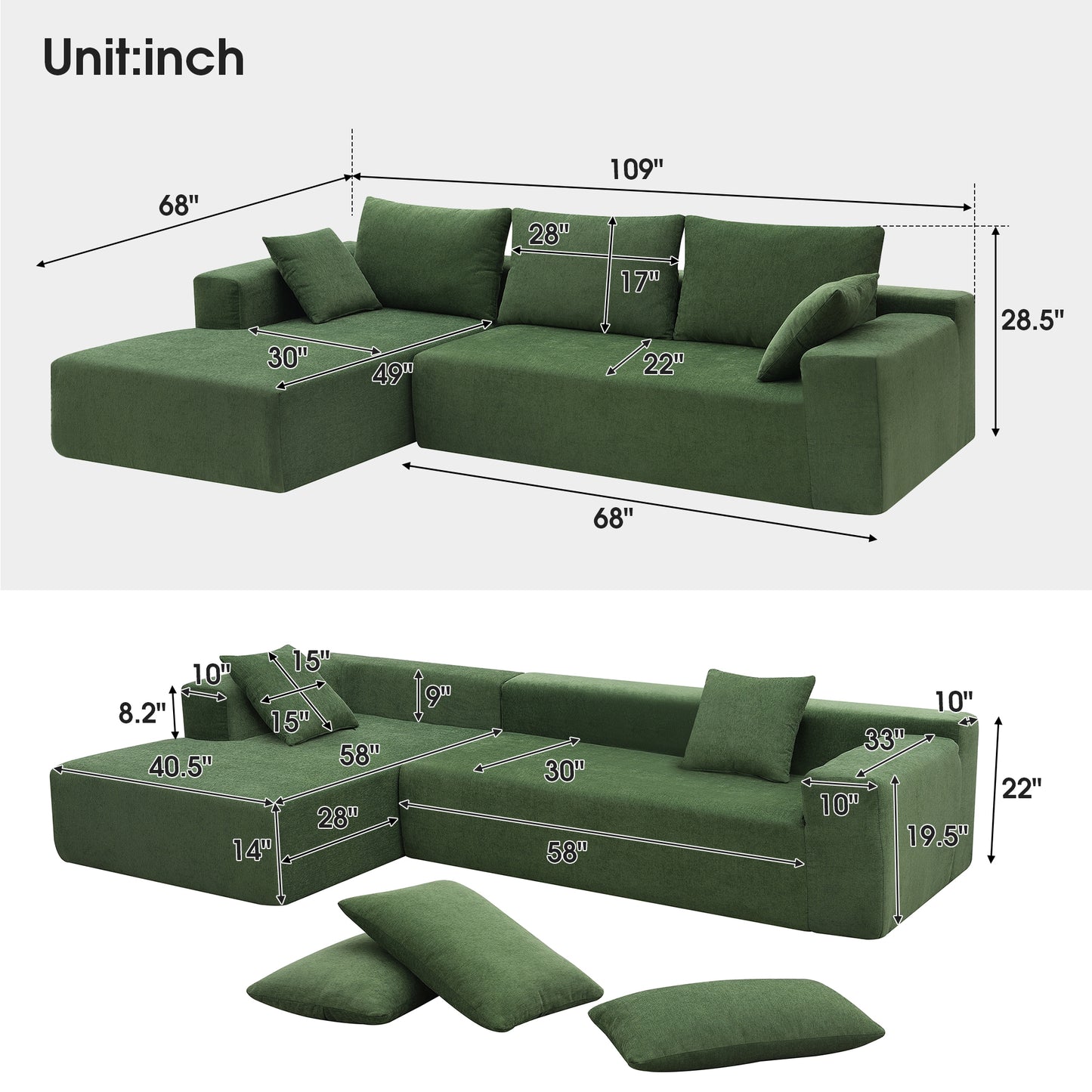 109*68" Modular Sectional Living Room Sofa Set, Modern Minimalist Style Couch, Upholstered Compressed Sofa for Living Room, Bedroom, Salon, 2 PC Free Combination, L-Shape, Cream