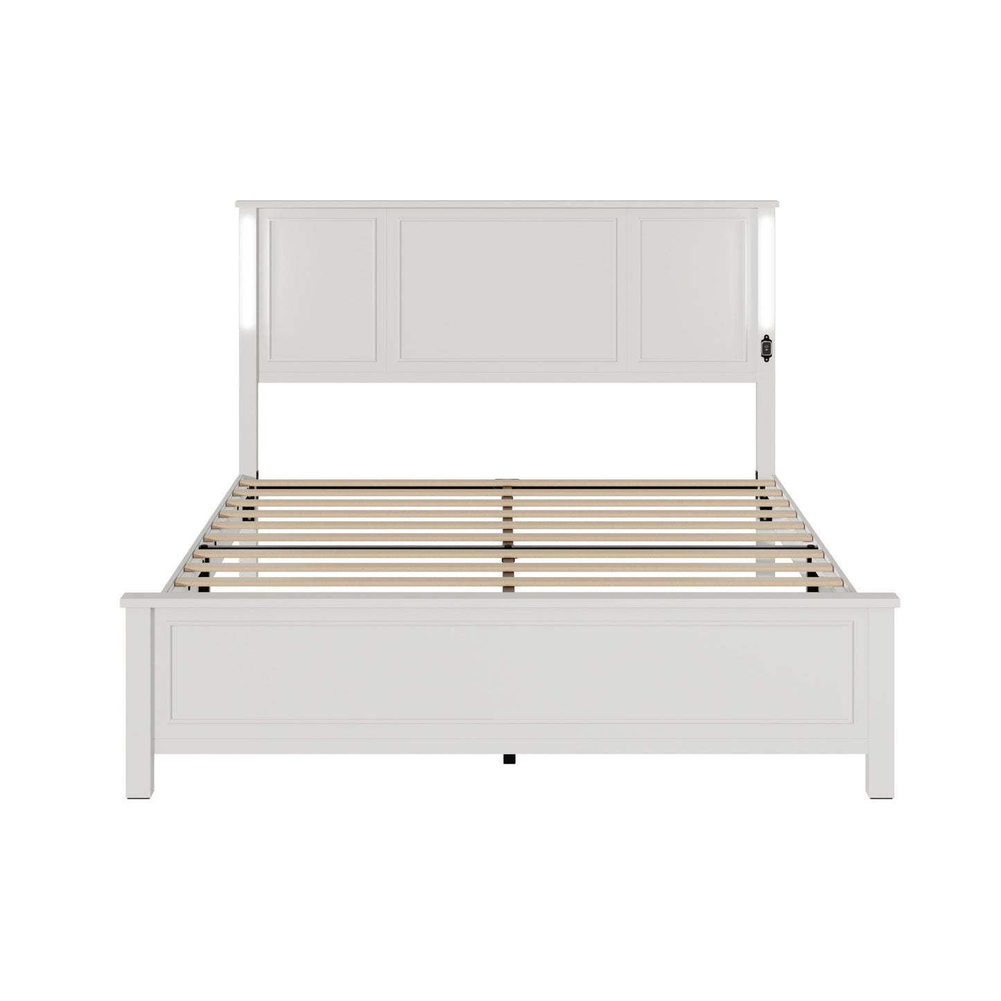 Queen Size Bed Frame,  Platform Bed Frame with Wood Headboard and Footboard,Charging Station and LED Lights, 12 Wood Slats Support, No Box Spring Needed , Antique White