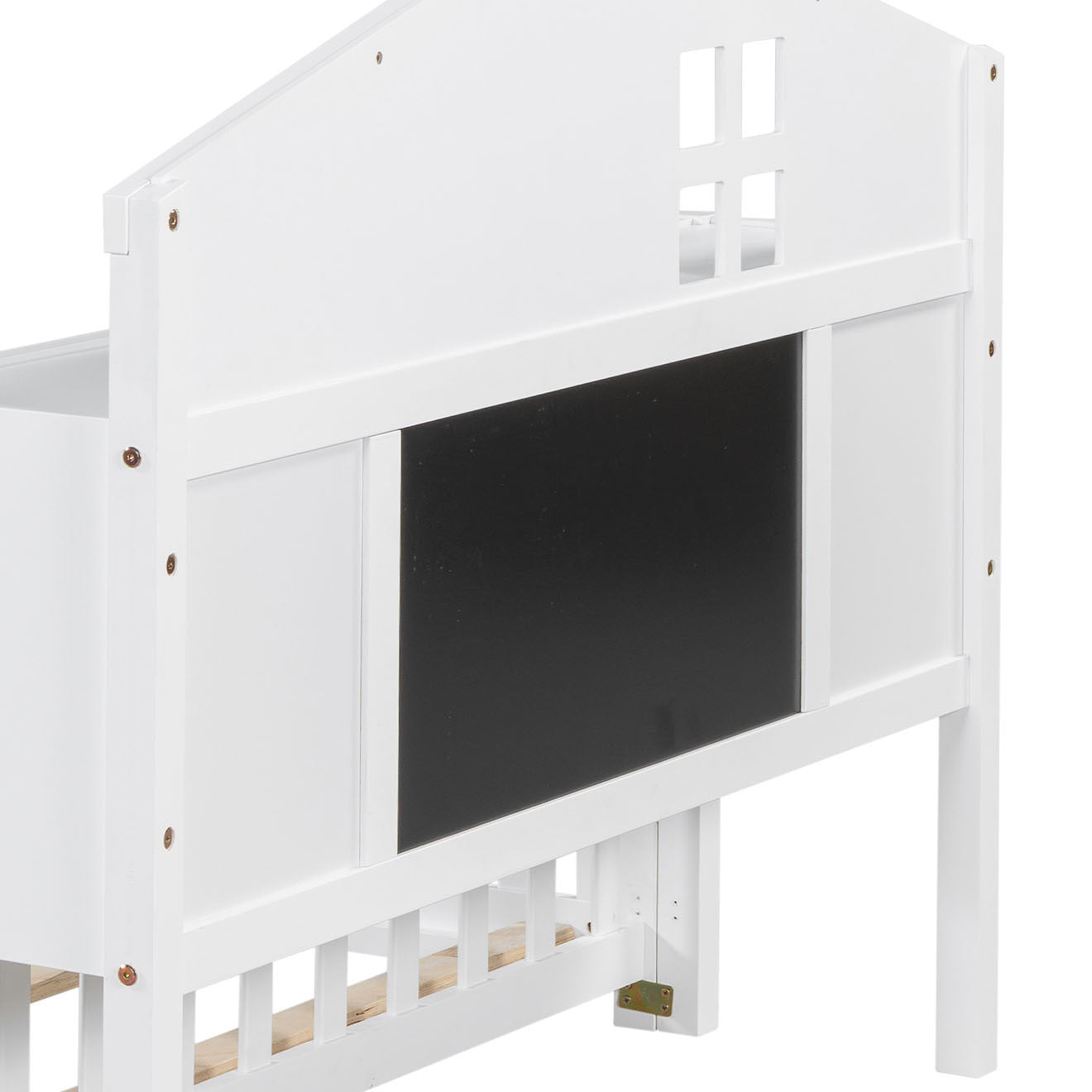 Full-size Montessori Floor Bed with Bookcases and Blackboards, Versatile Platform Beds with Guard rails, Solid Wood Floor Beds with Storage Headboards, Floor Beds for Kids and Teens White