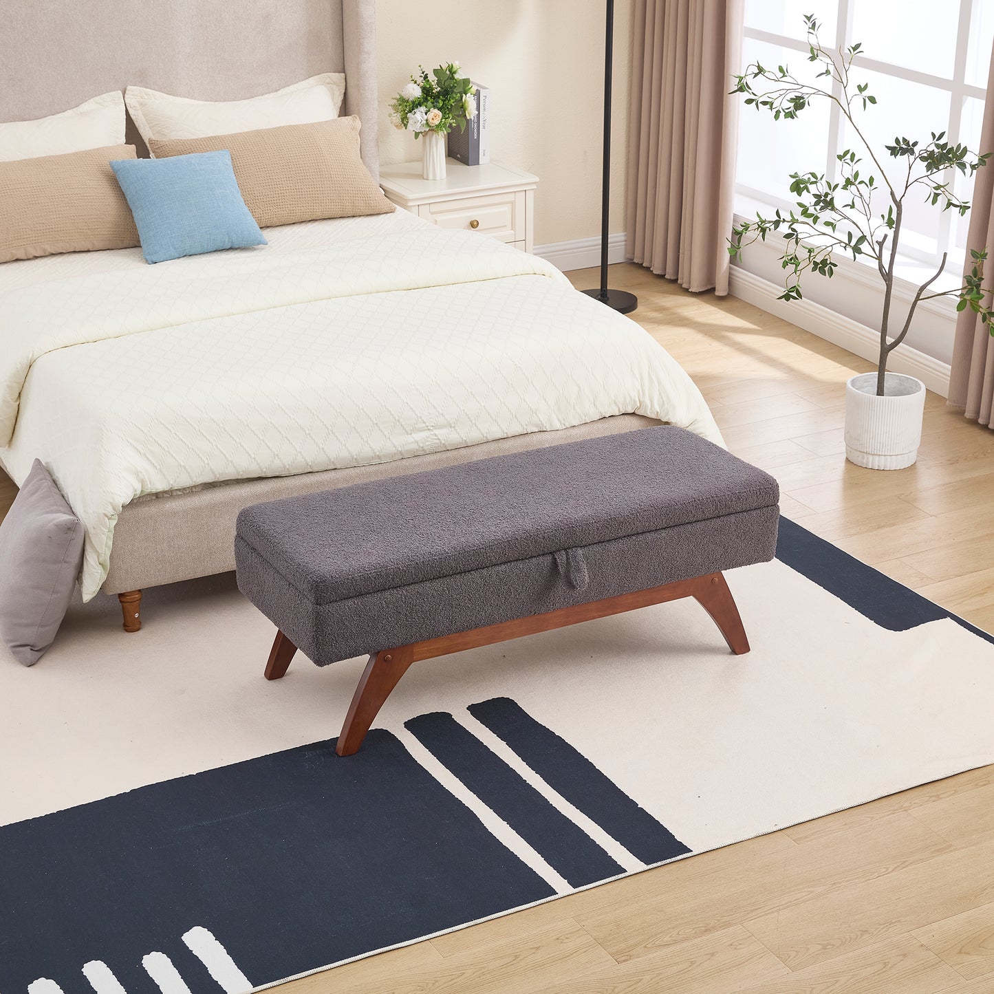 COOLMORE Teddy wool fabric, solid wood feet for solid weighing, and bed end stool with storage function