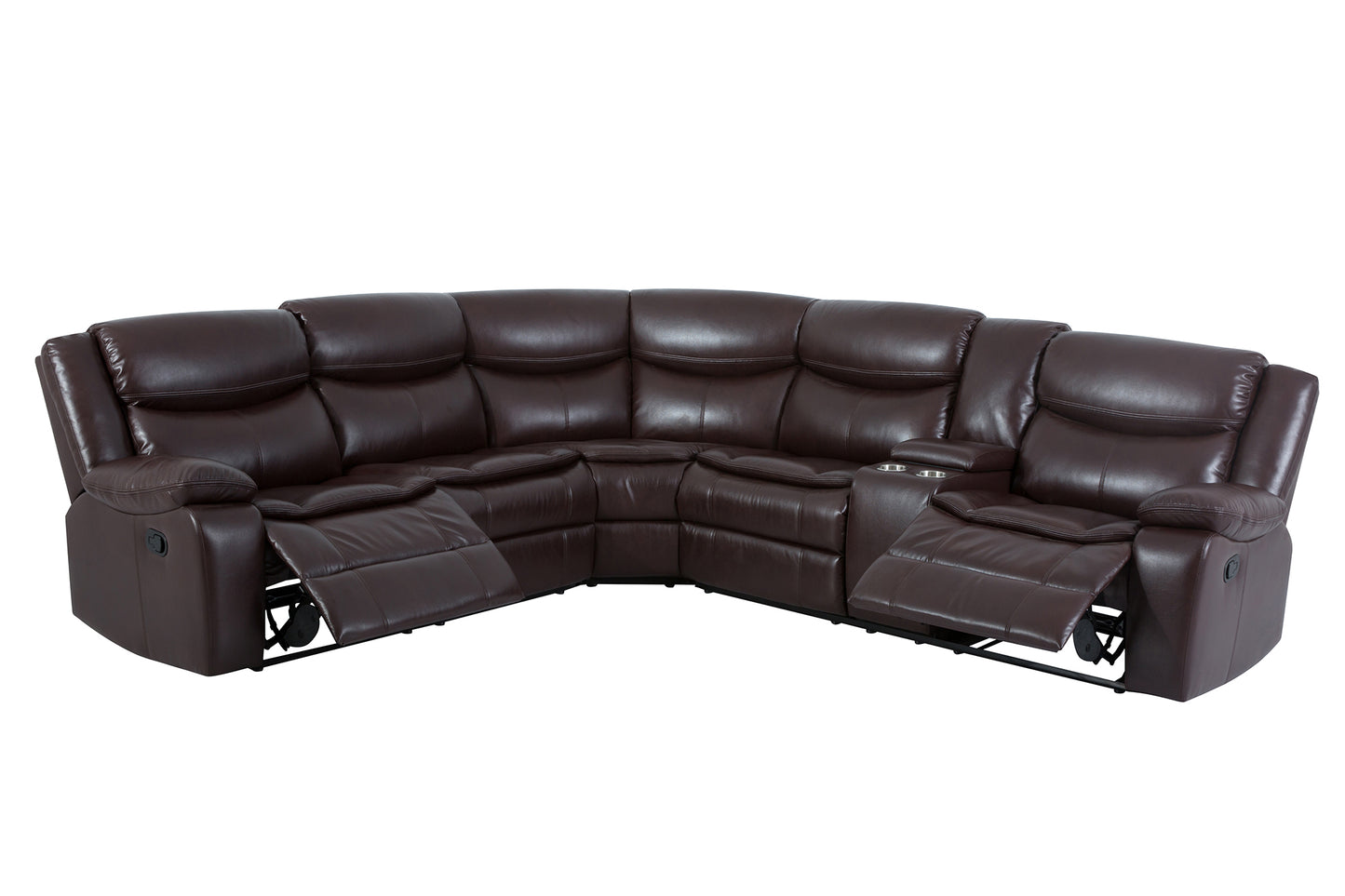 L Shape Breath Leather Manual Reclining Sectional Sofa Set, Brown