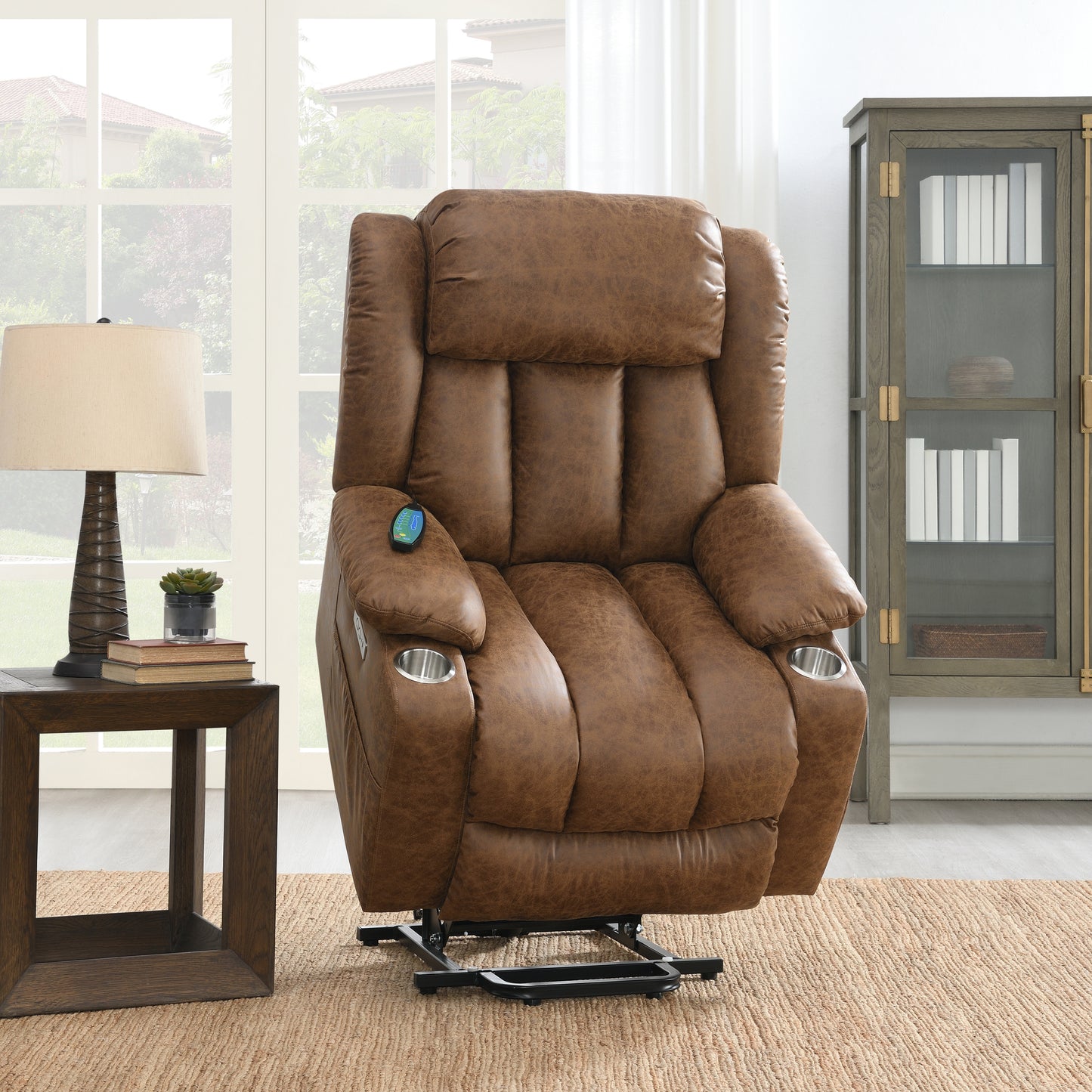 Brown Power Lift Recliner with Massage and Heating