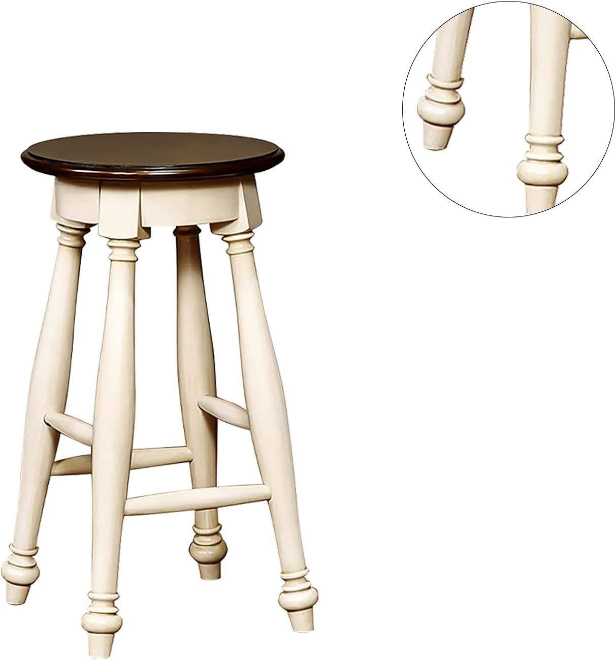 Off-White 2pc Stools Transitional Style Solid wood Cherry Wooden Seat Turned Legs Stool Dining Room