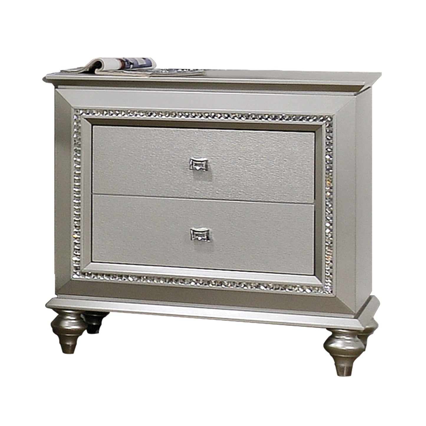 Champagne 2-Drawer Nightstand with Sparkling Trim