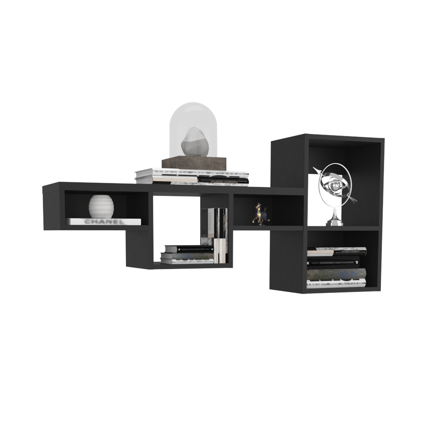 WALLSHE 47" Wide 7-Tier Wall Shelf, Cube Shelf Modular Shelf for Living Room, Home office, Bedroom  Black