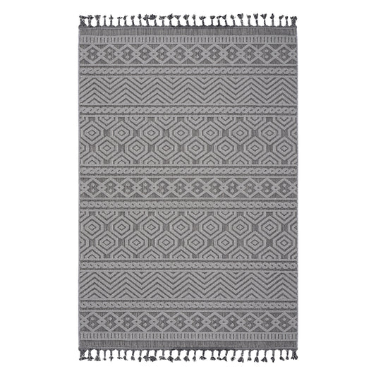 5X7 Grey/White /Geometric Indoor/Outdoor Area Rug