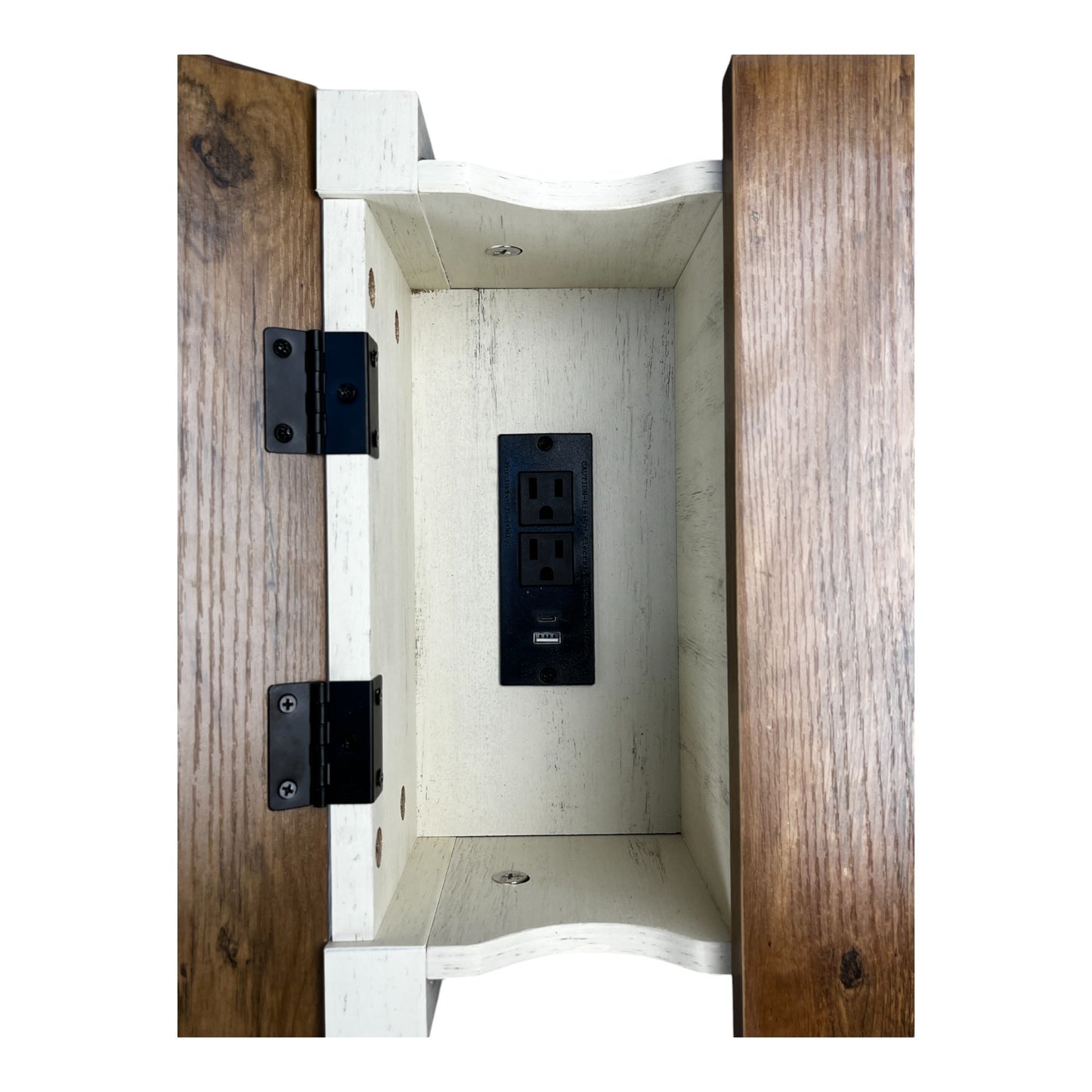 Farmhouse End Table with Charging Station,Night Stand with Barn Door and Drawer, Storage for Bedroom Living Room ,Bedside Table,  Bedside Table Brown+white color