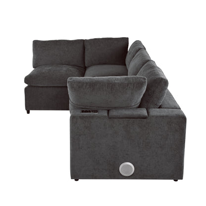 U-style Upholstered Modular Sofa with  with Storage Space, USB Charge Ports,Wireless Charging and Built-in Bluetooth Speaker in Arm,Sectional sofa for Living Room Apartment.[old sku:WY000317AAE]