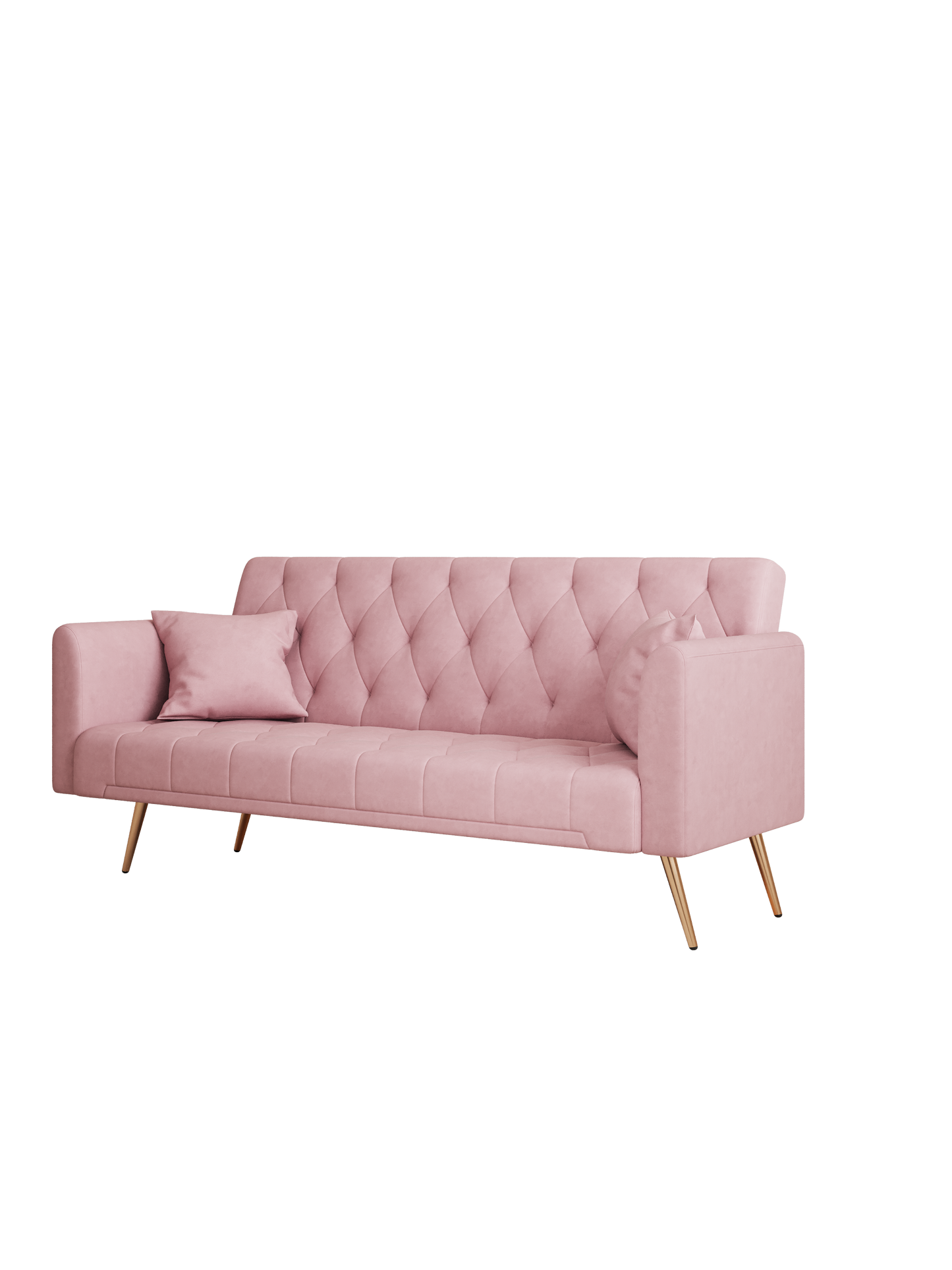 71 inch convertible love seat sofa, American retro pink velvet, suitable for small living room, bedroom, office