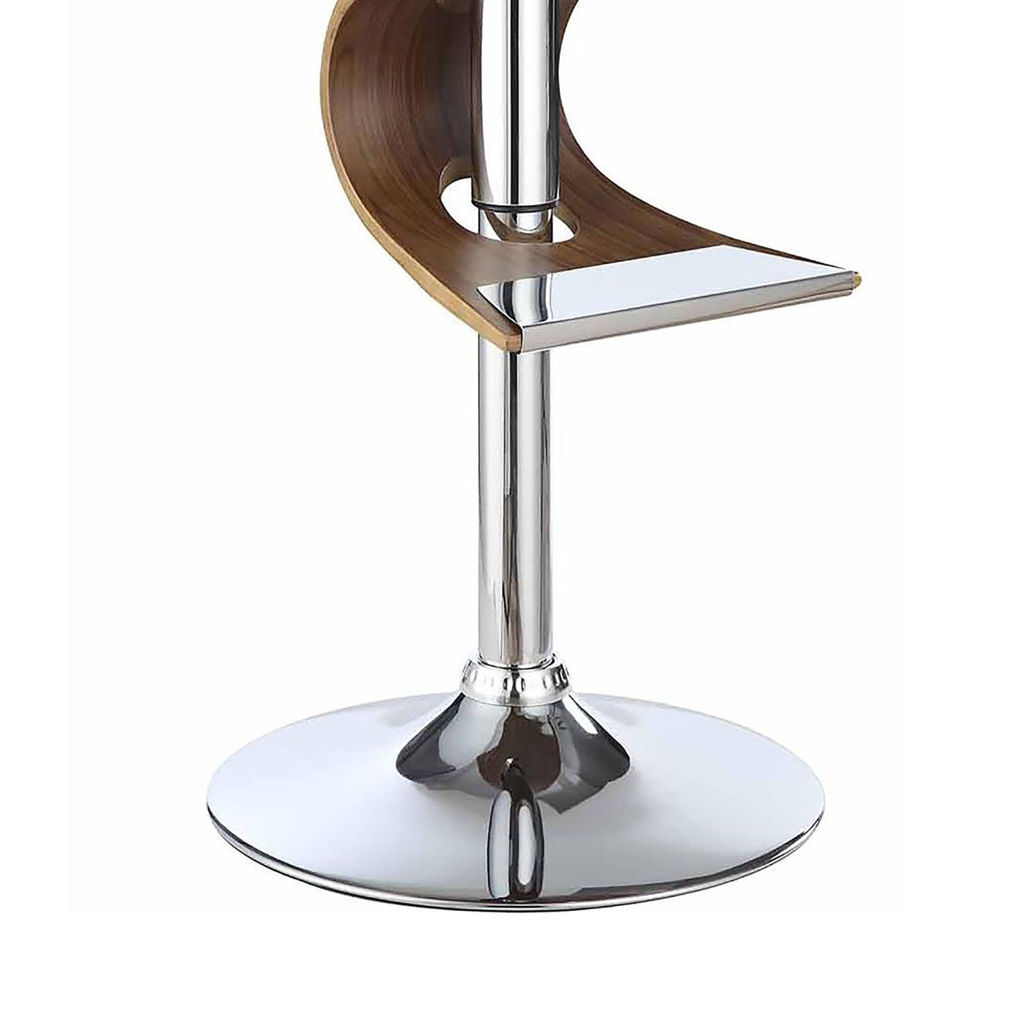 Walnut and Chrome S-Shaped Adjustable Bar Stool