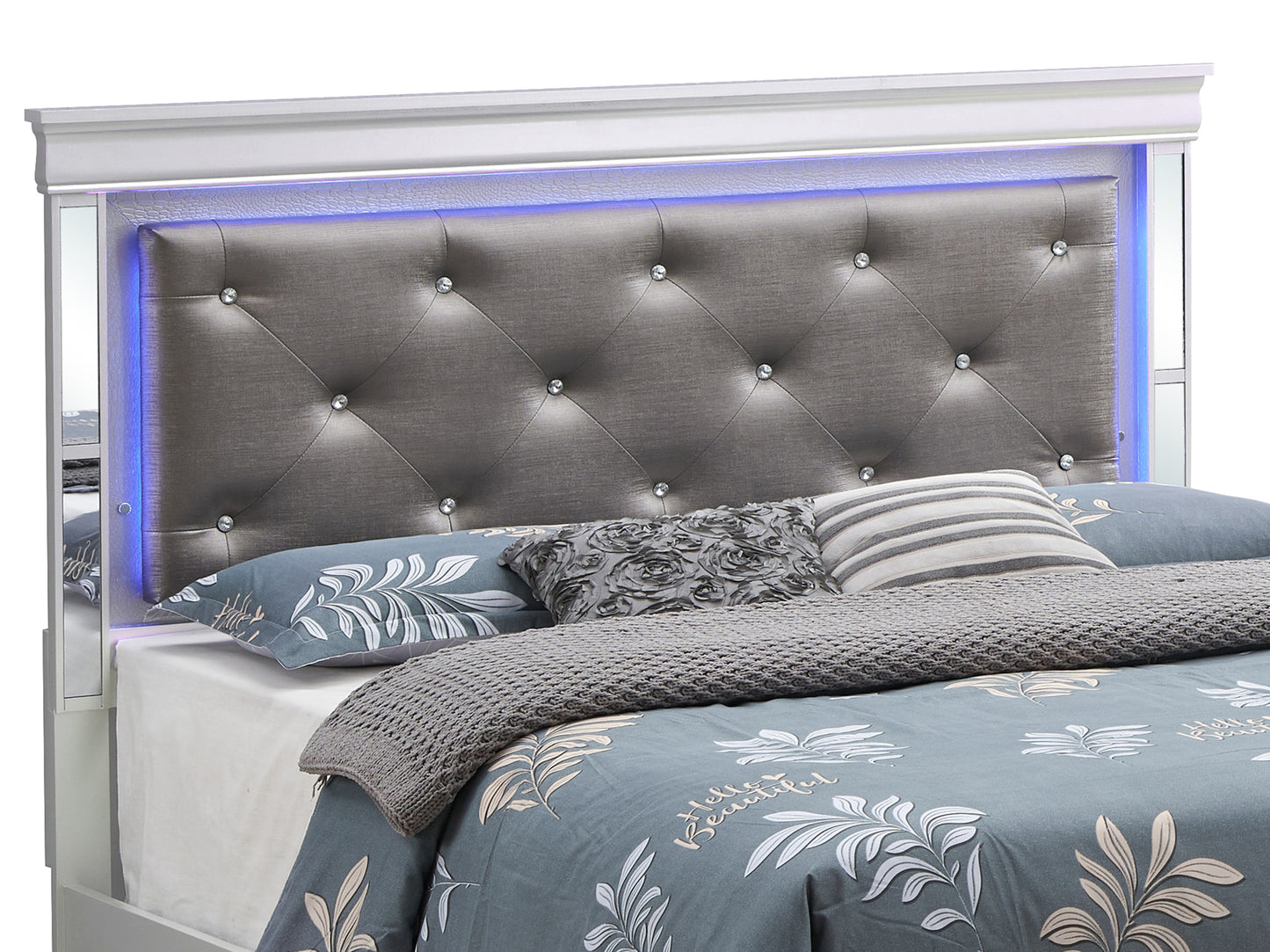 Elegant Transitional King Bed In Silver Champagne