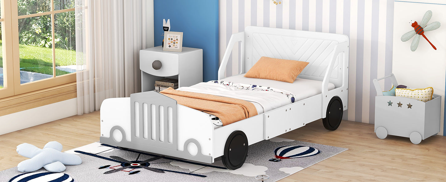 Twin Size Car-Shaped Platform Bed with Wheels,White