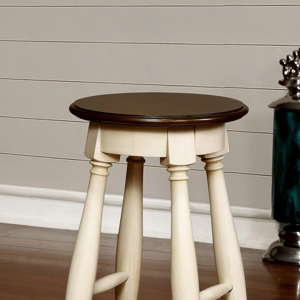 Off-White 2pc Stools Transitional Style Solid wood Cherry Wooden Seat Turned Legs Stool Dining Room